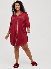 Button Up Sleep Dress - Dream Satin Red, RED, alternate