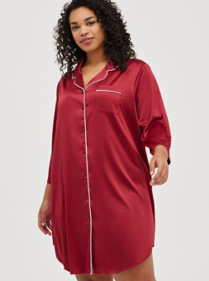 Plus Size - Button Up Sleep Dress - Dream Satin Red - Torrid