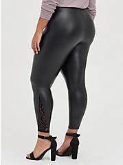 Premium Legging - Faux Leather & Lace Side Black, BLACK, alternate