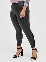 Premium Legging - Faux Leather & Lace Side Black, BLACK, hi-res