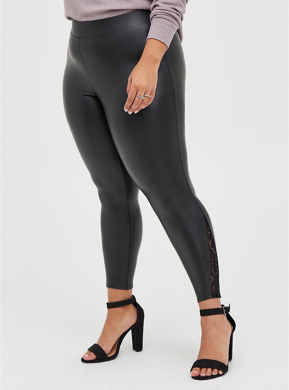 Premium Legging - Faux Leather & Lace Side Black, BLACK, hi-res