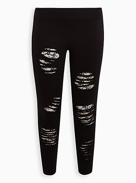 Premium Legging - Slashed Lace Underlay Black, BLACK, hi-res