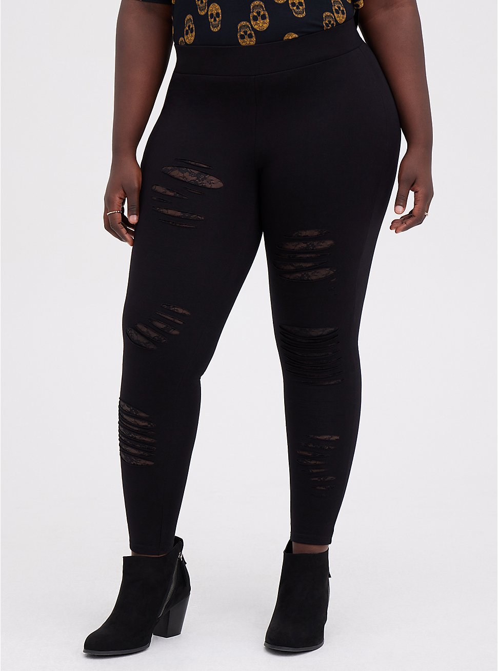 Premium Legging - Slashed Lace Underlay Black, BLACK, hi-res