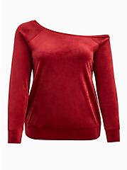 Off Shoulder Sleep Sweatshirt - Velour Red, RED, hi-res