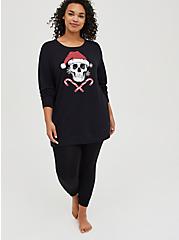 Plus Size Sleep Tunic Sweatshirt - Dream Fleece Holiday Skull Black, DEEP BLACK, alternate
