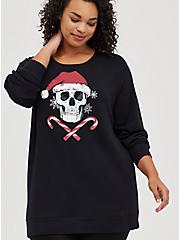 Plus Size Sleep Tunic Sweatshirt - Dream Fleece Holiday Skull Black, DEEP BLACK, hi-res