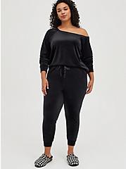 Plus Size Off Shoulder Sleep Sweatshirt - Velour Black, DEEP BLACK, alternate
