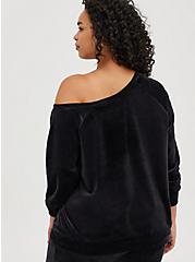Plus Size Off Shoulder Sleep Sweatshirt - Velour Black, DEEP BLACK, alternate