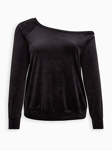 Off Shoulder Sleep Sweatshirt - Velour Black, DEEP BLACK, hi-res