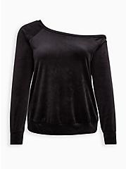 Plus Size Off Shoulder Sleep Sweatshirt - Velour Black, DEEP BLACK, hi-res