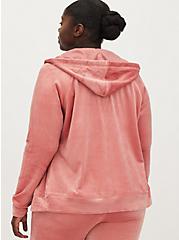 Plus Size Zip Front Sleep Hoodie - Velour Pink, PINK, alternate