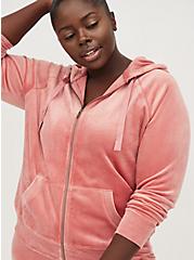 Plus Size Zip Front Sleep Hoodie - Velour Pink, PINK, alternate