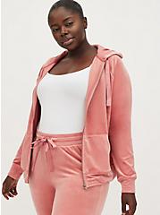 Plus Size Zip Front Sleep Hoodie - Velour Pink, PINK, hi-res