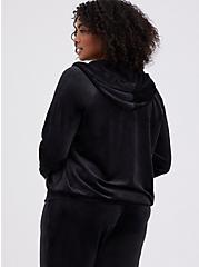 Plus Size Zip Front Sleep Hoodie - Velour Black, DEEP BLACK, alternate
