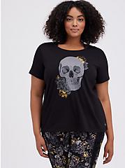 Plus Size Wicking Active Tee - Performance Cotton Skull Floral Black, DEEP BLACK, hi-res
