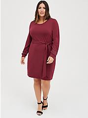 Plus Size Pullover Mini Dress - French Terry Embellished Burgundy, ZINFANDEL, alternate