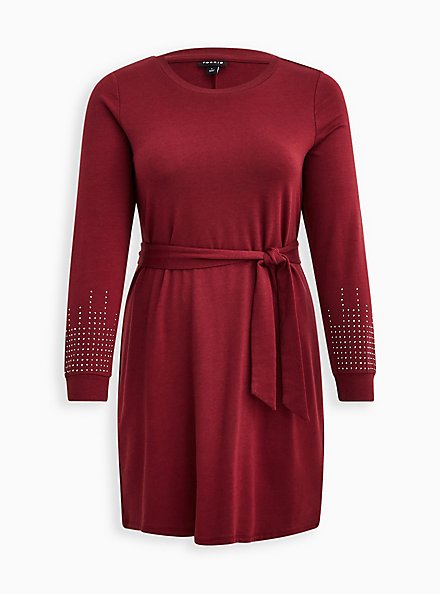 Pullover Mini Dress - French Terry Embellished Burgundy, ZINFANDEL, hi-res