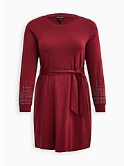 Plus Size Pullover Mini Dress - French Terry Embellished Burgundy, ZINFANDEL, hi-res