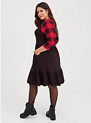 Plus Size Raglan Skater Mini Dress - Super Soft Plaid Black, PLAID - MULTI, alternate