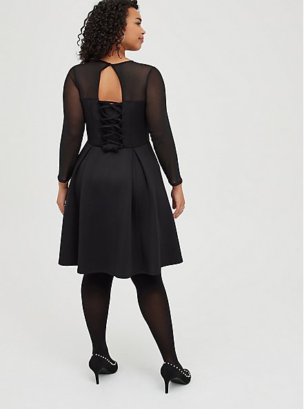 Mini Scuba Illusion Neck Dress, DEEP BLACK, alternate