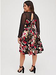 Plus Size Fit & Flare Mini Dress - Scuba Floral Black, FLORAL - BLACK, alternate