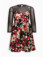Plus Size Fit & Flare Mini Dress - Scuba Floral Black, FLORAL - BLACK, hi-res