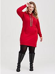 Pullover Hoodie Dress - Ultra Soft Fleece Red, JESTER RED, alternate