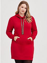 Pullover Hoodie Dress - Ultra Soft Fleece Red, JESTER RED, hi-res