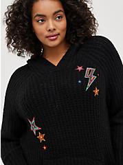 Raglan Hoodie Sweater - Embroidered Star Black, DEEP BLACK, alternate