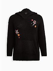 Raglan Hoodie Sweater - Embroidered Star Black, DEEP BLACK, hi-res