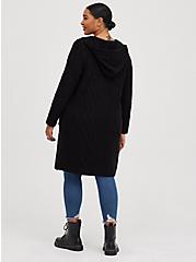 Cable Coatigan Hooded Open Front Sweater, BLACK, alternate