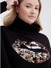 Drop Shoulder Turtle Neck Sweater - Leopard Lips Black, DEEP BLACK, alternate