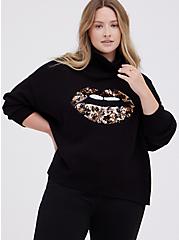 Drop Shoulder Turtle Neck Sweater - Leopard Lips Black, DEEP BLACK, hi-res