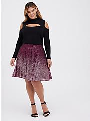 Sequin Pleated Mini Skirt - Ombre Burgundy & Pink , MULTI, alternate