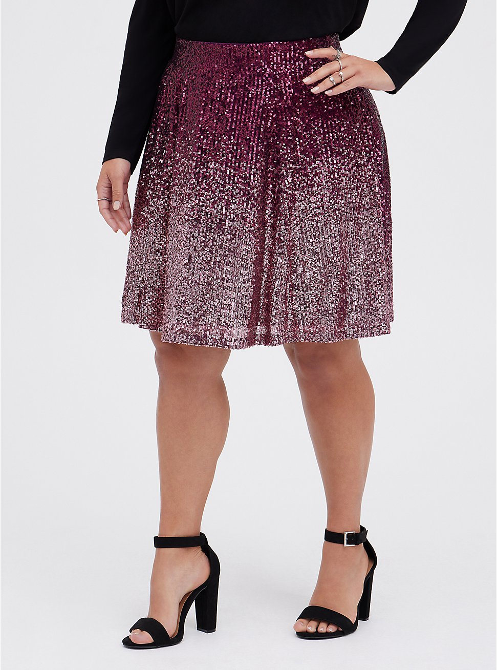 Plus Size Sequin Pleated Mini Skirt - Ombre Burgundy & Pink , MULTI, hi-res
