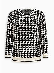 Crew Pullover Sweater - Houndstooth Black & White, MULTI, hi-res