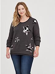 Plus Size Crew Neck Sweater - Stars Grey, GREY, hi-res