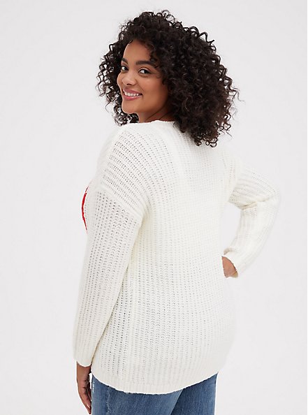 Plus Size Slouch Tunic Sweater - Heart Ivory, MARSHMALLOW, alternate