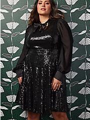 Plus Size Sylvia Mollie Mini Dress - Mesh Sequin Black, DEEP BLACK, alternate