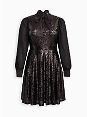 Plus Size Sylvia Mollie Mini Dress - Mesh Sequin Black, DEEP BLACK, hi-res