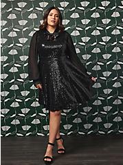 Plus Size Sylvia Mollie Mini Dress - Mesh Sequin Black, DEEP BLACK, hi-res