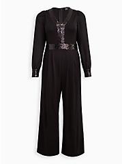 Plus Size Sylvia Mollie Jumpsuit - Ponte Sequin Trim Black, DEEP BLACK, hi-res