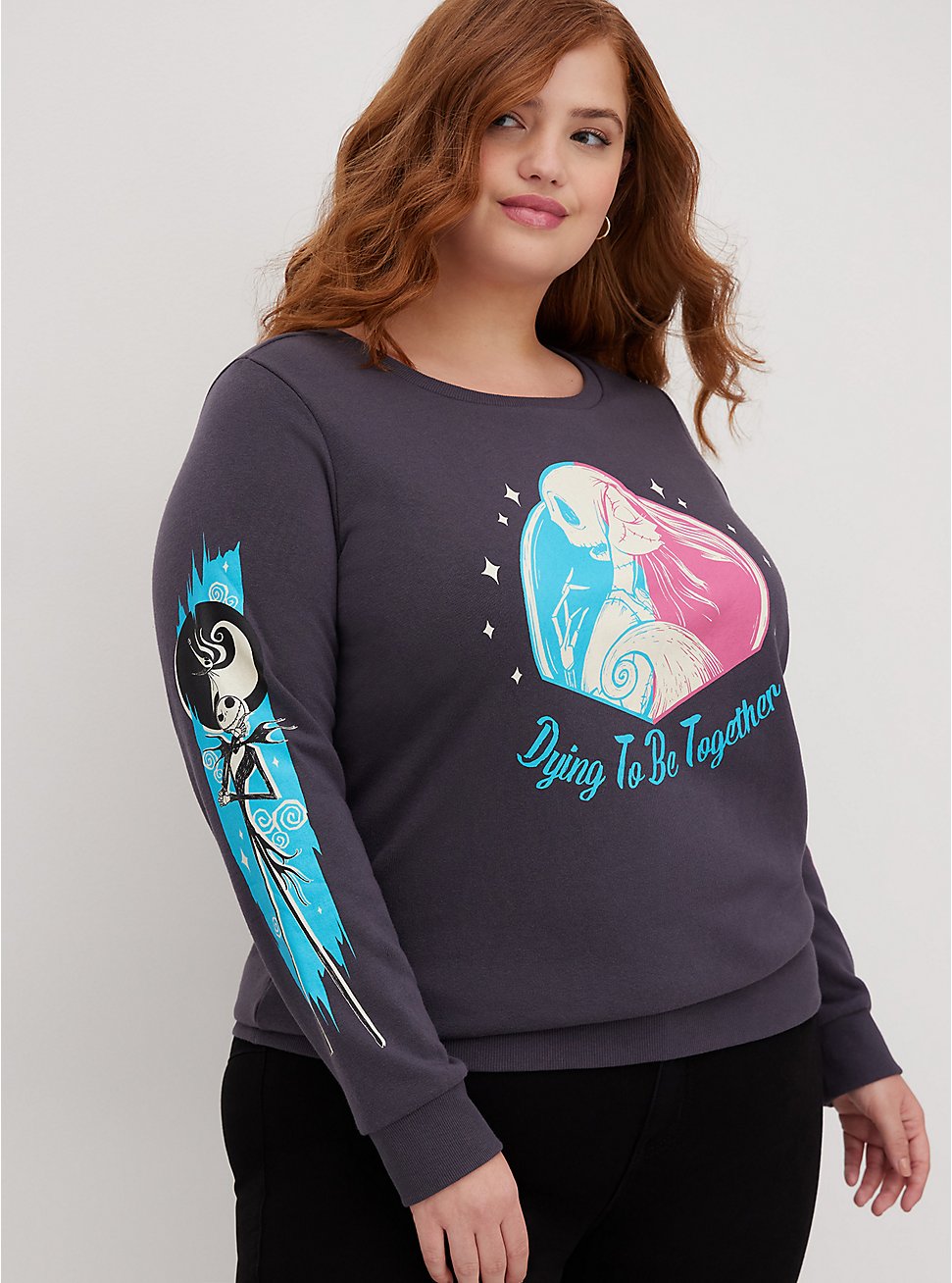 Plus Size Sweatshirt - Disney Nightmare Before Christmas Jack & Sally, NINE IRON, hi-res