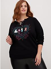 Plus Size Lace-Up Sweatshirt - Disney Villains Bad, DEEP BLACK, hi-res