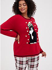 Crew Pullover Sweater - Cat Red, RED, hi-res