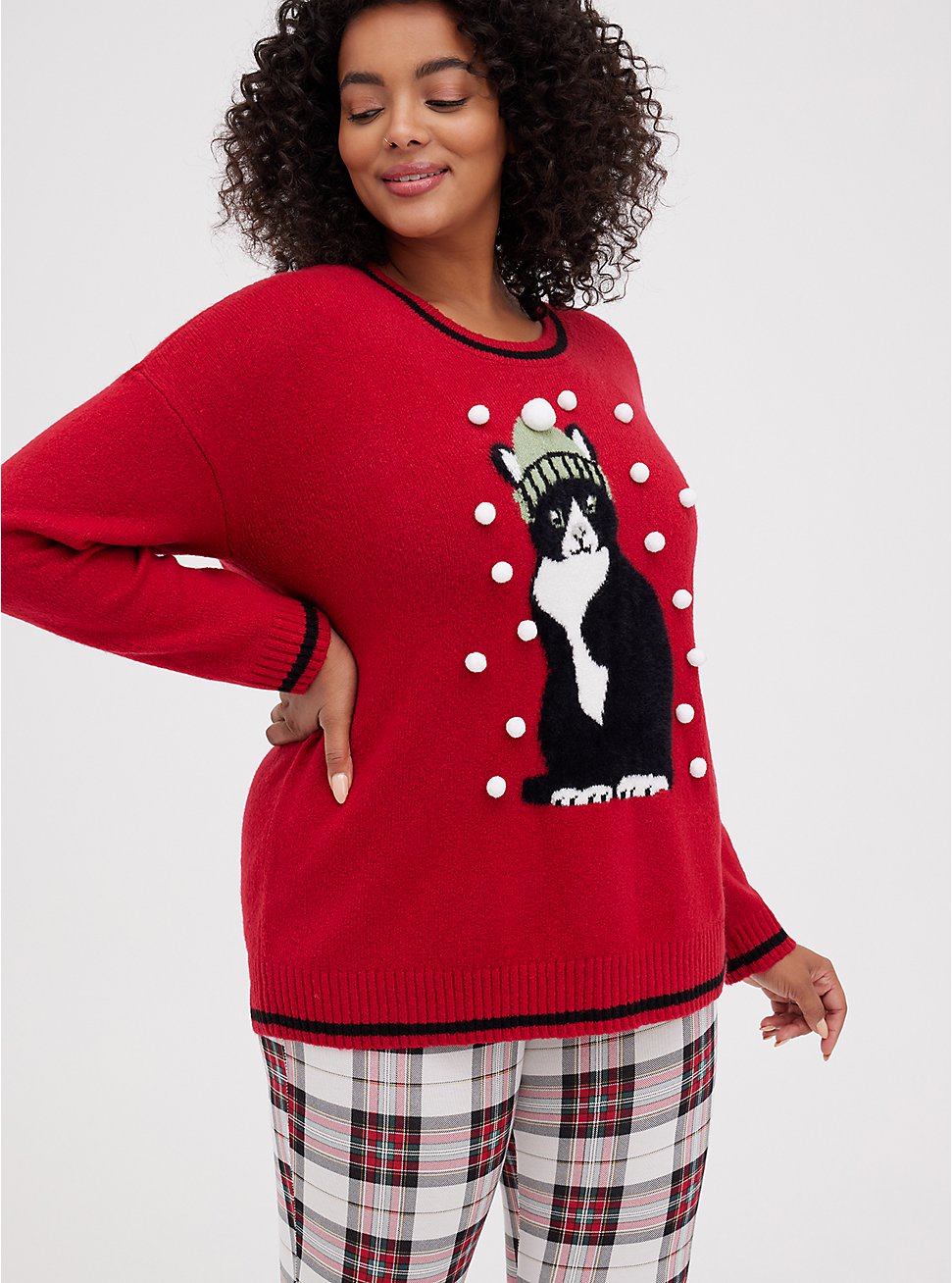 Crew Pullover Sweater - Cat Red, RED, hi-res