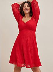 Mini Lace Fit And Flare Dress, RED, alternate