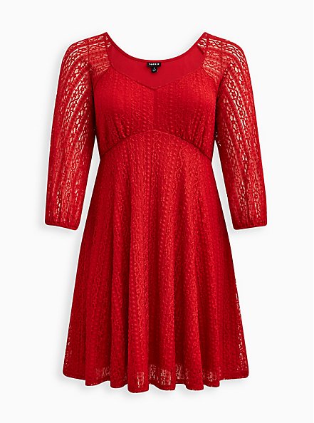 Mini Lace Fit And Flare Dress, RED, hi-res