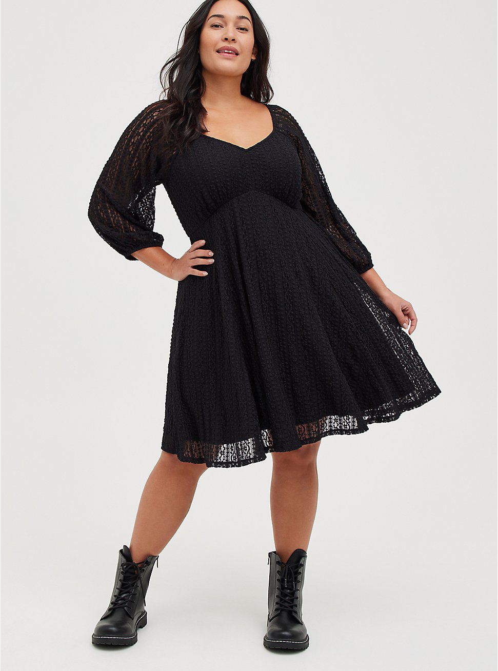 Plus Size Fit & Flare Mini Dress - Lace Black, DEEP BLACK, hi-res