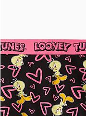 Plus Size Boyshort Panty - Cotton Looney Tunes Tweety Hearts Black, MULTI, alternate